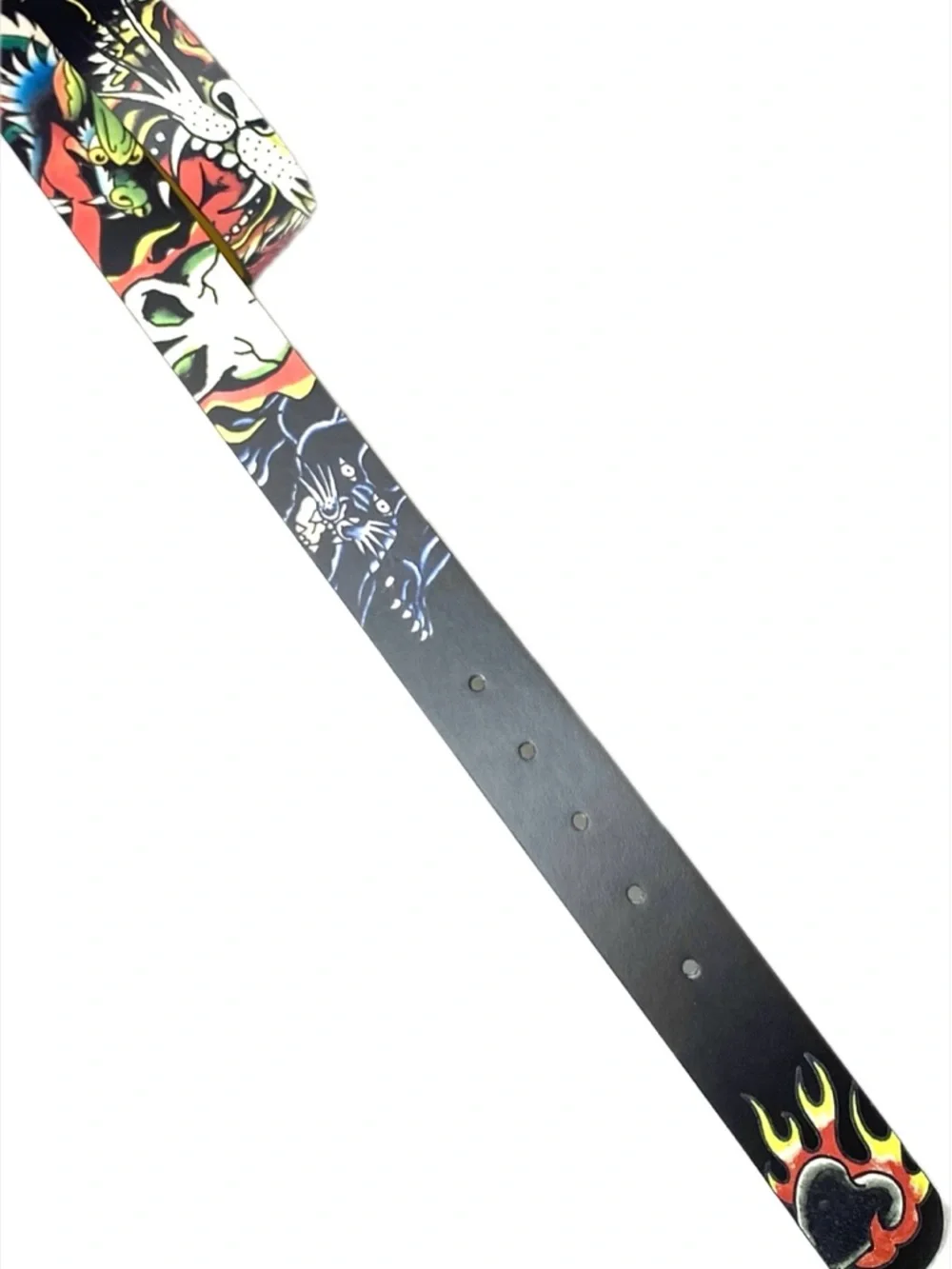 Ed Hardy Reversible Mens Belt 36 Tattoo Graphic Black Yellow Dragon Buckle NWT